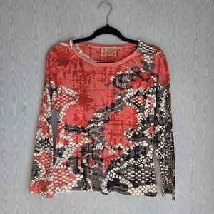 Atelier 5 Womens L Top Snake Print Abstract Y2K Lorelai Gilmore Sheer Whimsigoth